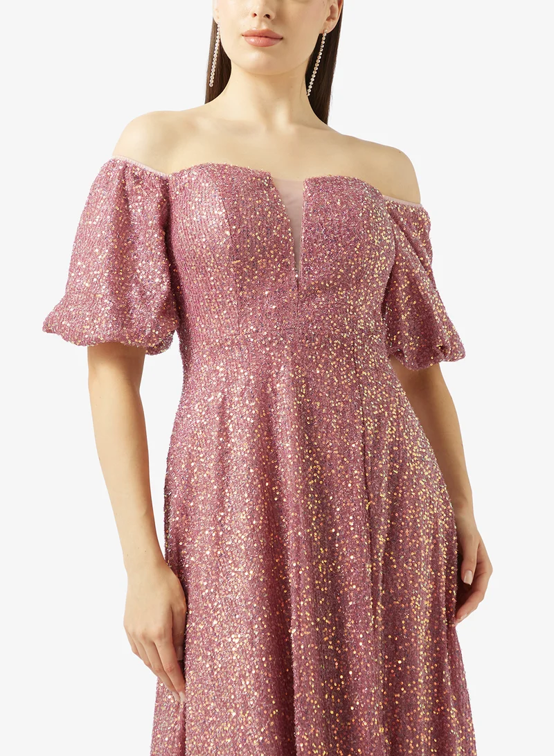 Ella Limited Edition  Off Shoulder Shimmer Dress for Women | Best Price UAE